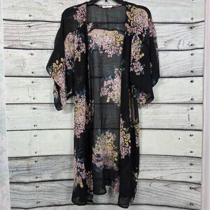 Maurices Black Floral Sheer Kimono Cardigan